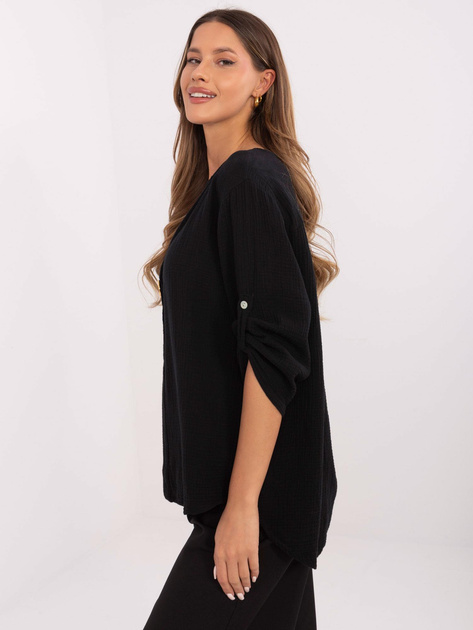 Hurtownia Czarna muślinowa bluzka z rękawem 3/4