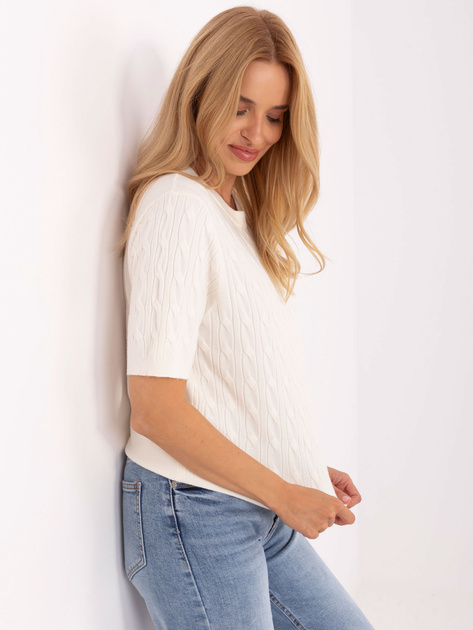 Ecru damski sweter z krótkim rękawem