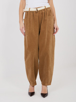 Camelowe sztruksowe spodnie ze zwężaną nogawką RUE PARIS 