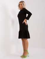 Hurtownia Czarna codzienna sukienka z falbaną