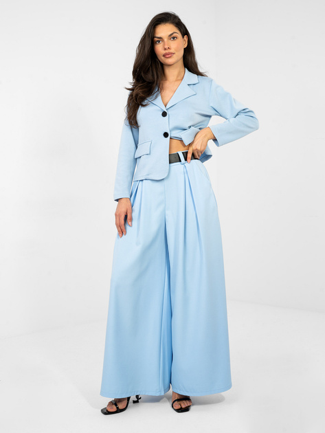 Pastelowe niebieskie szerokie spodnie z zakładkami RUE PARIS