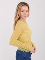 Limonkowa koronkowa bluzka z długim rękawem