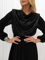 RUE PARIS Schwarzes Abendkleid mit Paillettenoberteil.