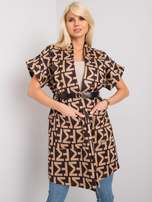 Beżowo-czarny płaszcz we wzory z paskiem Adelle