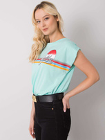 Miętowy t-shirt z nadrukiem Malibu
