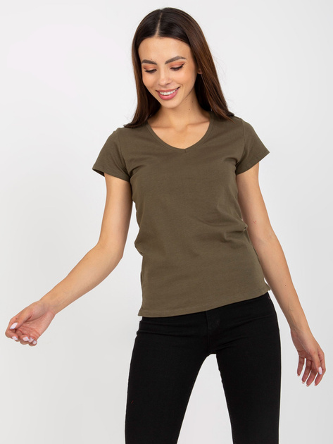 Hurtownia online Khaki gładki t-shirt plus size z bawełny