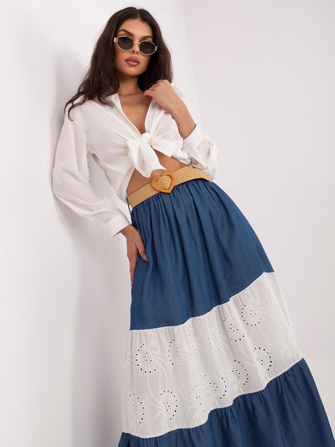 Ciemnoniebieska letnia spódnica z plecionym paskiem