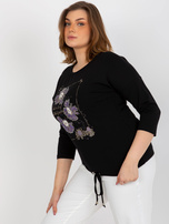 Hurt Czarna bluzka plus size z aplikacją i rękawem 3/4 