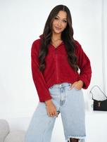 Ciemnoczerwona futrzana bluza z suwakiem