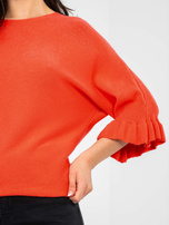 Koralowy damski sweter w jednolitym kolorze