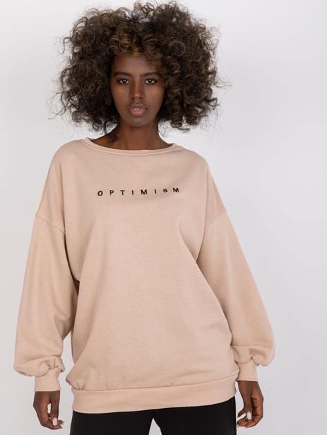 Beżowa dresowa bluza bez kaptura z haftem Miley