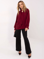 Bordowa elegancka bluzka z bufiastymi rękawami