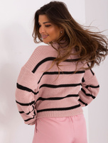 Hurt Jasnoróżowy damski sweter oversize w paski