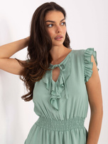 Mint mini dress with ruffle.