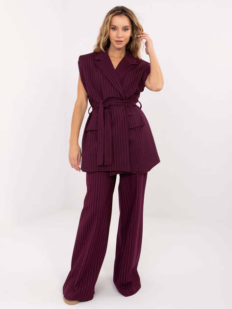 Burgundowa garniturowa kamizelka w paski RUE PARIS