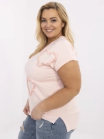 Light pink plus size blouse with appliqués.