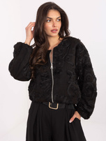 Czarna zamszowa kurtka z suwakiem RUE PARIS 