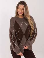 Ciemnobeżowo-brązowy sweter z bufiastym rękawem