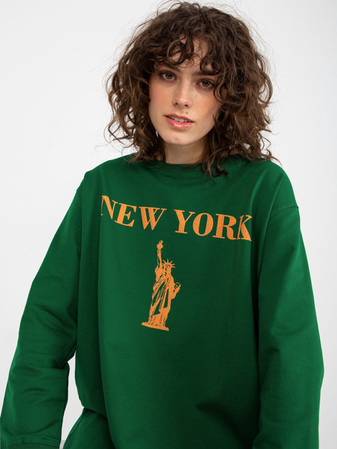 Hurt Ciemnozielono-pomarańczowo długa bluza oversize z napisem