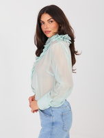 Jasnomiętowa prześwitująca koszula z żabotem