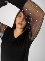 Hurt Czarna damska bluzka plus size z ozdobnymi rękawami