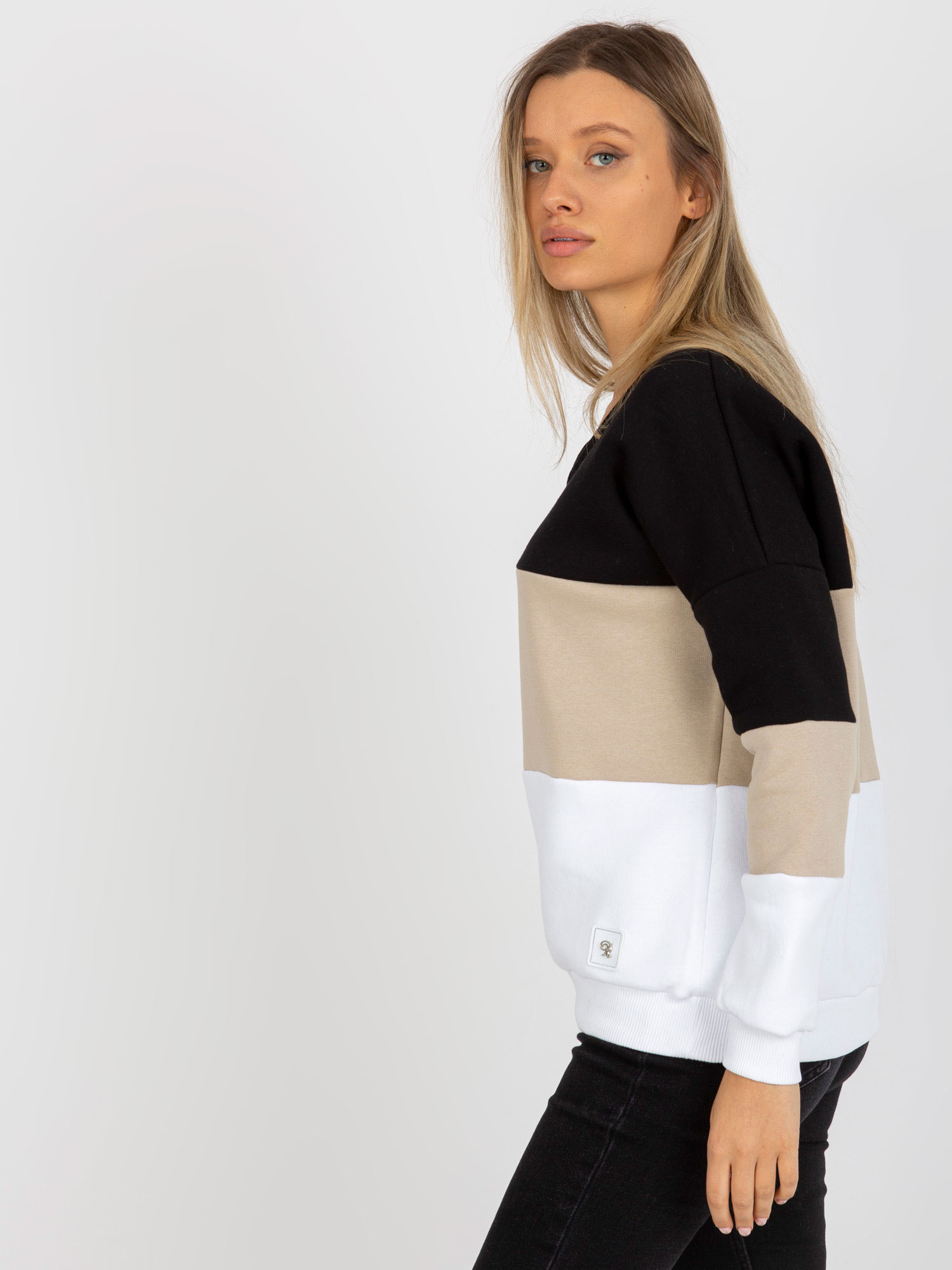 Hurt Czarno-beżowa dresowa bluza basic z dekoltem V