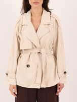 Hellebeige Jacke aus Wildlederimitat mit Gürtel.