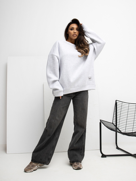 Jasnoszara bluza oversize z naszywką RUE PARIS