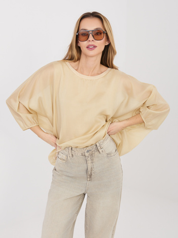 Beżowa wizytowa bluzka z okrągłym dekoltem