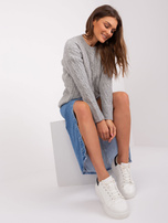 Hurt Szary sweter z warkoczami i długim rękawem