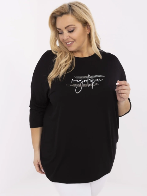 Czarna damska bluzka plus size z rękawem 3/4