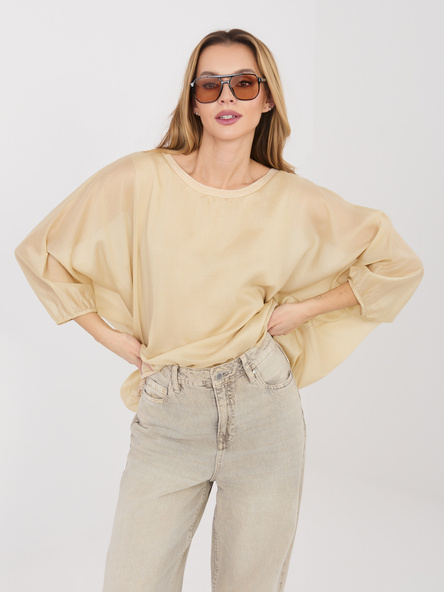 Beżowa wizytowa bluzka z okrągłym dekoltem