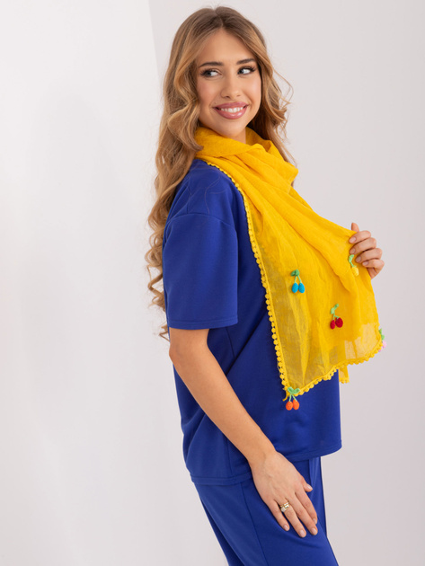 Żółta długa chusta damska z aplikacjami