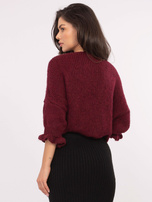 Bordowy kardigan z falbankami przy rękawach