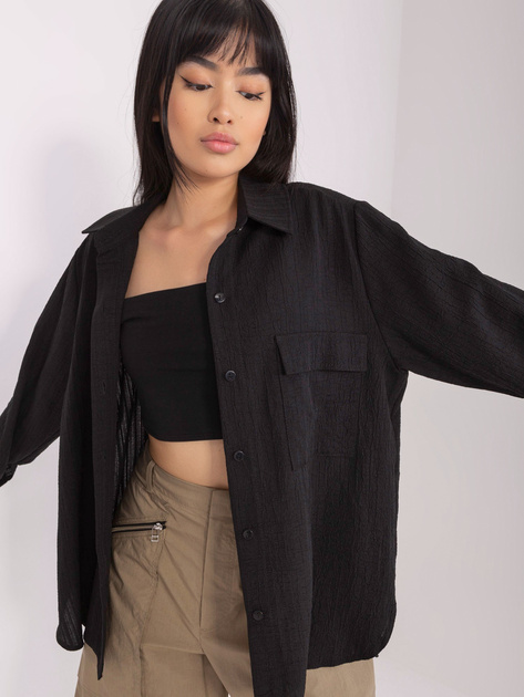 Hurt Czarna damska koszula oversize z kołnierzem