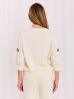 Ecru elegancki sweter z rękawami 3/4