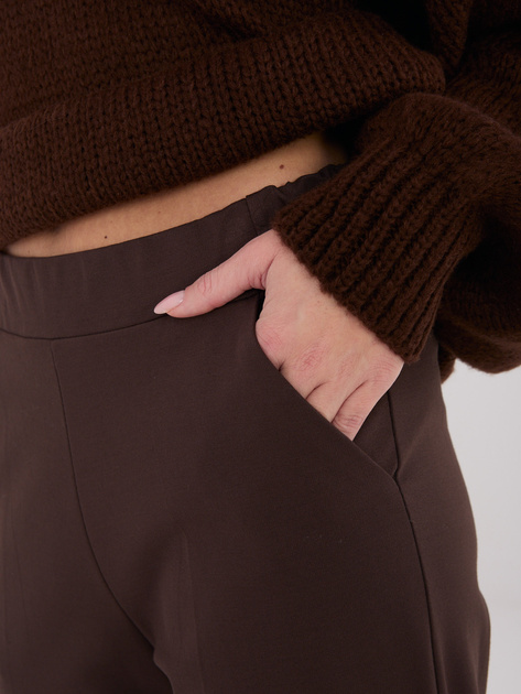 Ciemnobrązowe spodnie wide leg bez zapięcia RUE PARIS