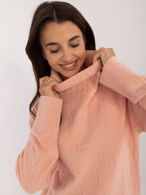 Hurt Ciemnobrzoskwinowy luźny sweter damski z golfem