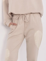 Hurt Beżowy casualowy komplet z bluzą oversize