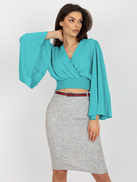 Hurt Niebieska bluzka wizytowa z kopertowym dekoltem