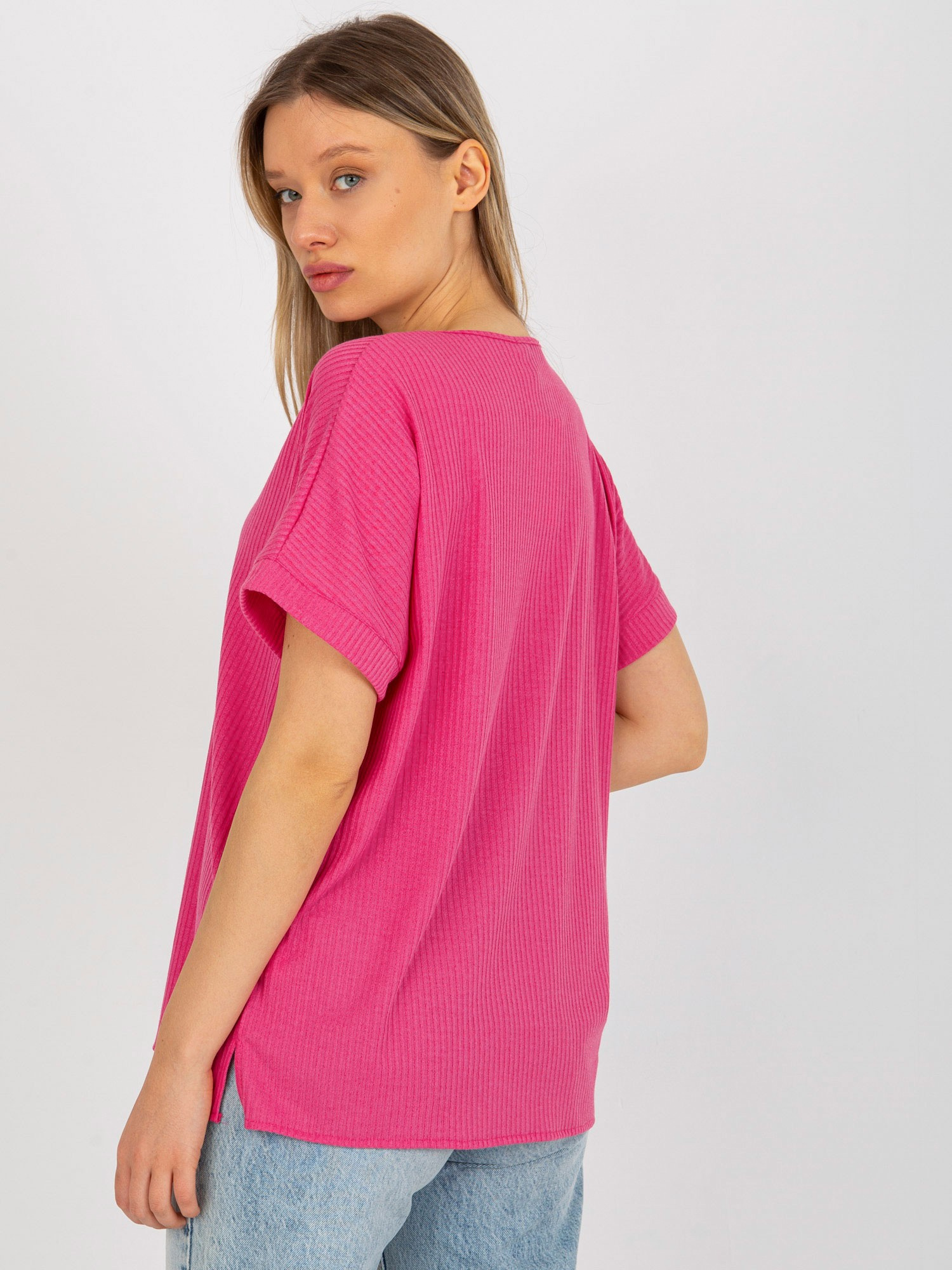 Didmeninė fuksijinė dryžuota oversize medvilninė palaidinė.