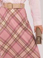 Różowa elegancka spódnica z paskiem 