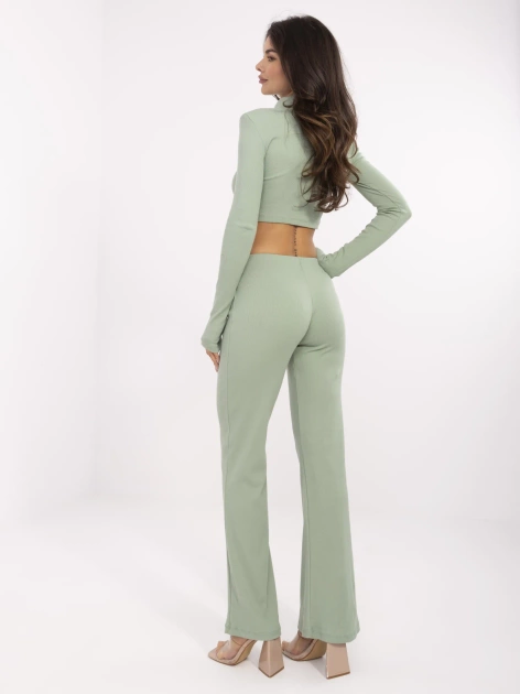 Pistacjowy dwuczęściowy komplet w prążek RUE PARIS