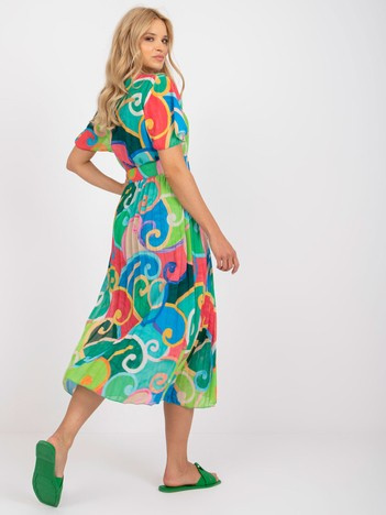 Zielona plisowana sukienka one size z krótkim rękawem