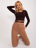 Hurt Ciemnobrązowa dopasowana bluzka z wiskozy 