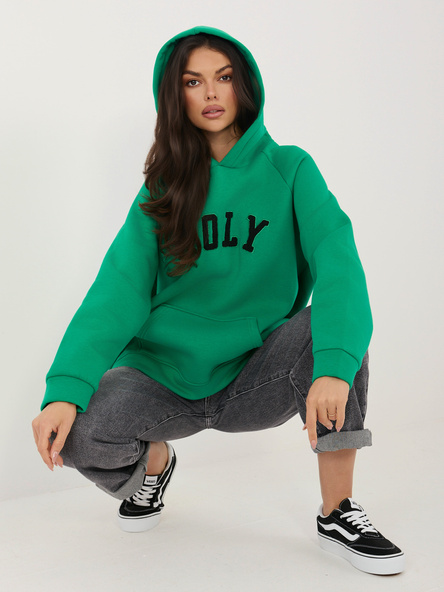 Ciemnozielona ocieplana bluza oversize z kapturem RUE PARIS