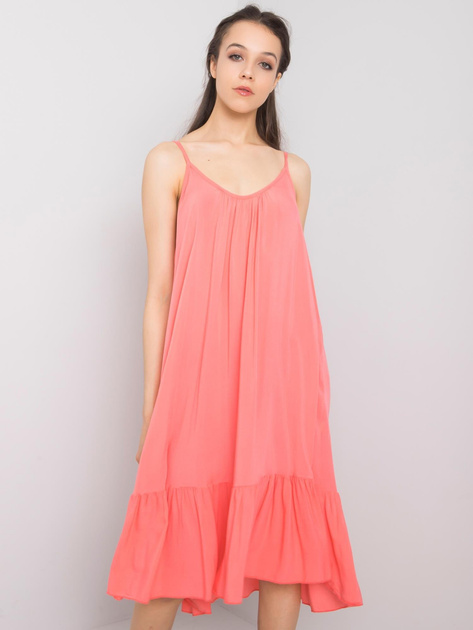 Koralowa sukienka z falbaną Madilyn OCH BELLA