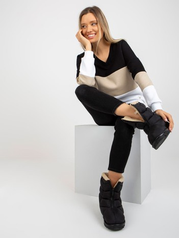 Hurt Czarno-beżowa dresowa bluza basic z dekoltem V