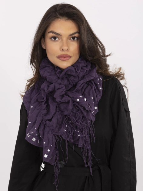 Ciemnofioletowa damska chusta z aplikacjami