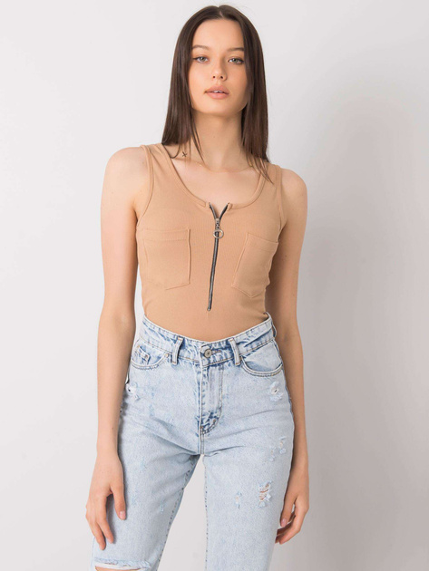 Camelowy top z kieszonkami Rosalind